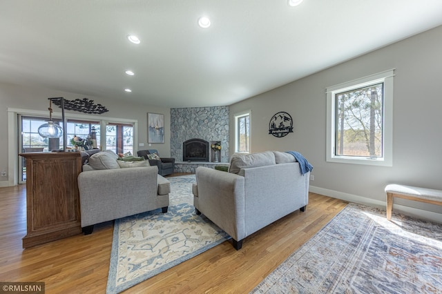 509 Superior Ave, Crosby, MN 56441 - living area with recessed lighting, baseboards, a fireplace, and light wood-type flooring