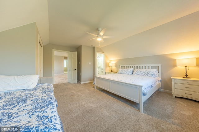 509 Superior Ave, Crosby, MN 56441 - bedroom with light colored carpet, a ceiling fan, baseboards, and vaulted ceiling