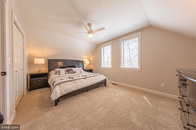 509 Superior Ave, Crosby, MN 56441 - bedroom featuring baseboards, a ceiling fan, carpet flooring, and lofted ceiling