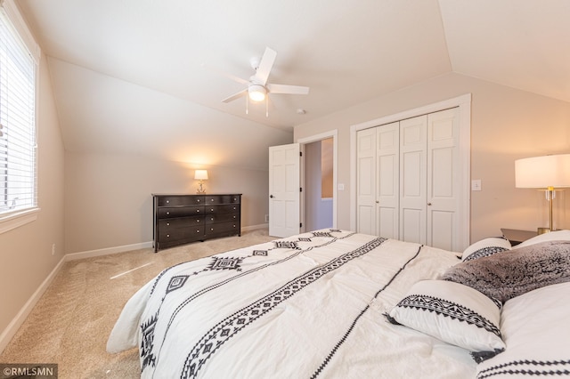 509 Superior Ave, Crosby, MN 56441 - carpeted bedroom with a ceiling fan, baseboards, lofted ceiling, and a closet