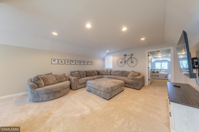 509 Superior Ave, Crosby, MN 56441 - living area featuring carpet floors, vaulted ceiling, and recessed lighting