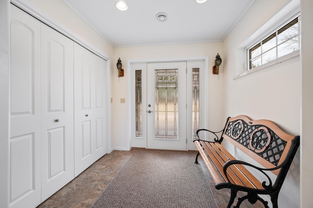 interior space featuring crown molding and recessed lighting