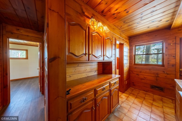 27042 Round Lake Rd, Bay Lake Twp, MN 56444 - bathroom featuring plenty of natural light, wooden walls, visible vents, and wooden ceiling