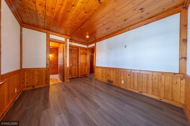 27042 Round Lake Rd, Bay Lake Twp, MN 56444 - spare room with wooden ceiling, a wainscoted wall, wood walls, and wood finished floors