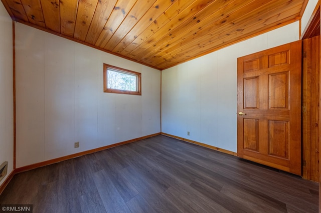 27042 Round Lake Rd, Bay Lake Twp, MN 56444 - empty room with baseboards, ornamental molding, wood ceiling, and dark wood-style floors
