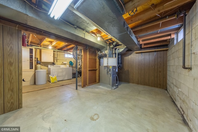 27042 Round Lake Rd, Bay Lake Twp, MN 56444 - below grade area featuring heating unit and washing machine and dryer