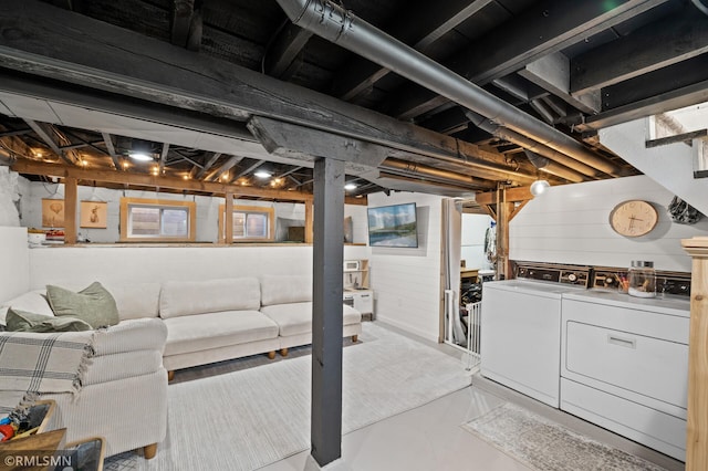 basement with washer and dryer