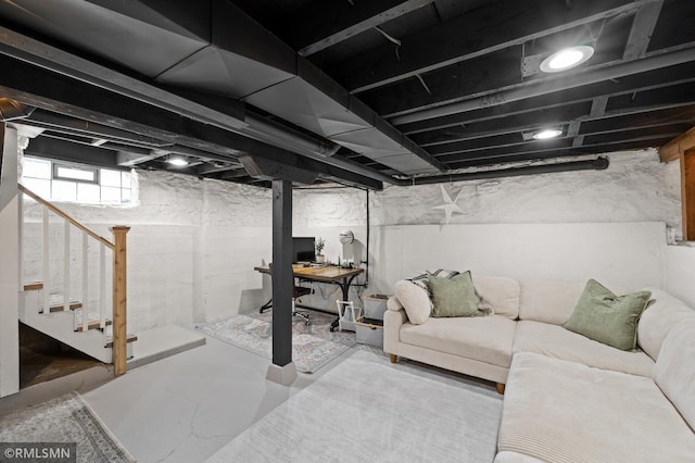 below grade area featuring stairway