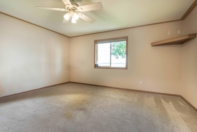 22694 Coney Island Dr, Clitherall, MN 56524 - empty room featuring carpet flooring, crown molding, a ceiling fan, and baseboards