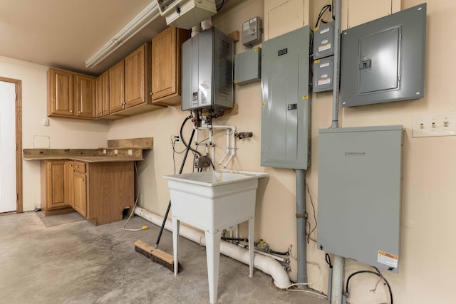 22694 Coney Island Dr, Clitherall, MN 56524 - utility room featuring electric panel and water heater