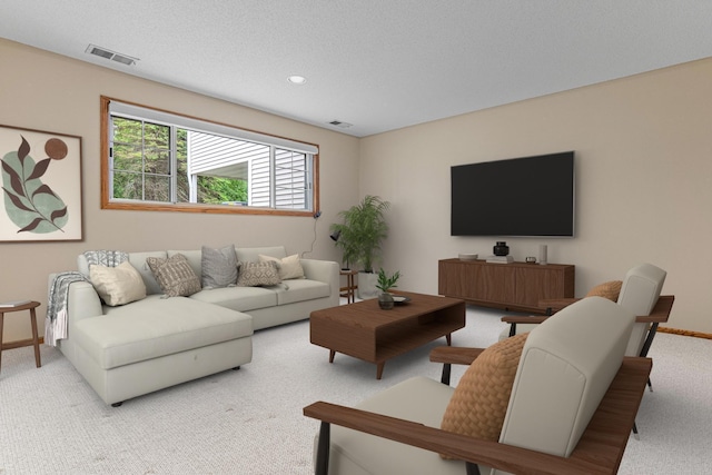 5676 Donegal Dr, Shoreview, MN 55126 - carpeted living area featuring baseboards, a textured ceiling, and recessed lighting