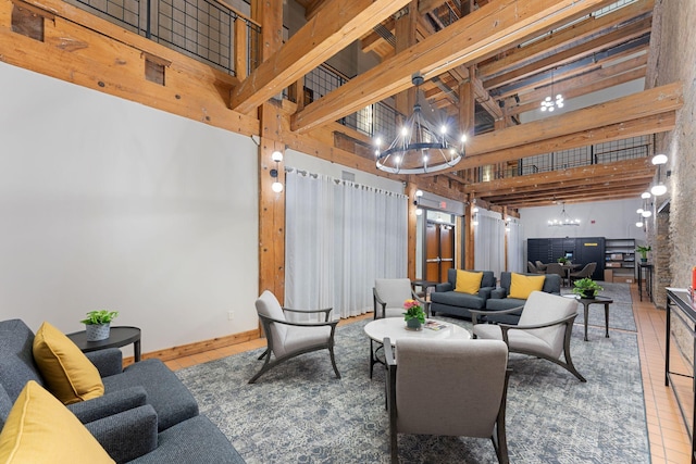 living room featuring a chandelier