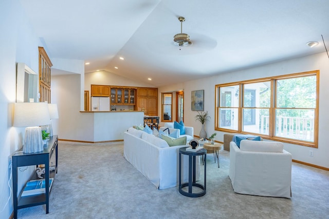 344 Barker St, Hastings, MN 55033 - living room featuring vaulted ceiling, light carpet, and recessed lighting