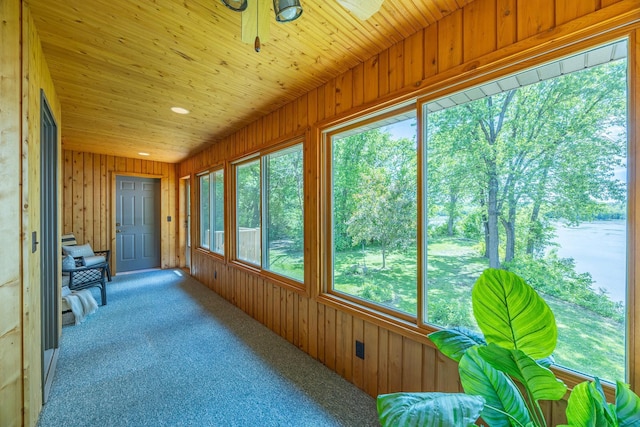344 Barker St, Hastings, MN 55033 - sunroom with wooden walls, carpet flooring, and wood ceiling
