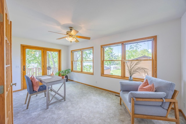344 Barker St, Hastings, MN 55033 - office area with light colored carpet, french doors, and a ceiling fan