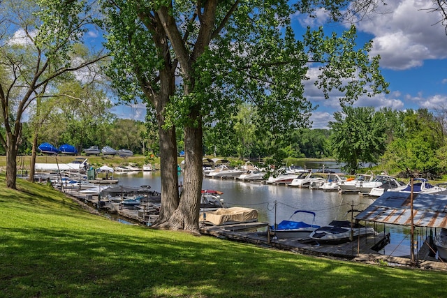 344 Barker St, Hastings, MN 55033 - dock with a water view, a lawn, view of scattered trees, and view of marina