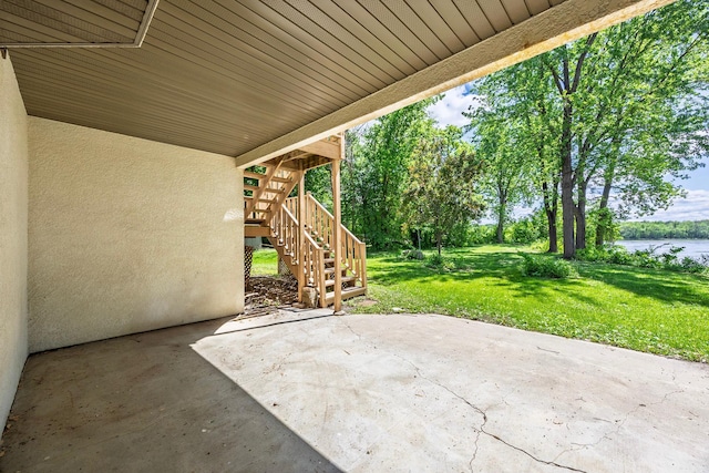 344 Barker St, Hastings, MN 55033 - view of patio / terrace with stairway and a water view
