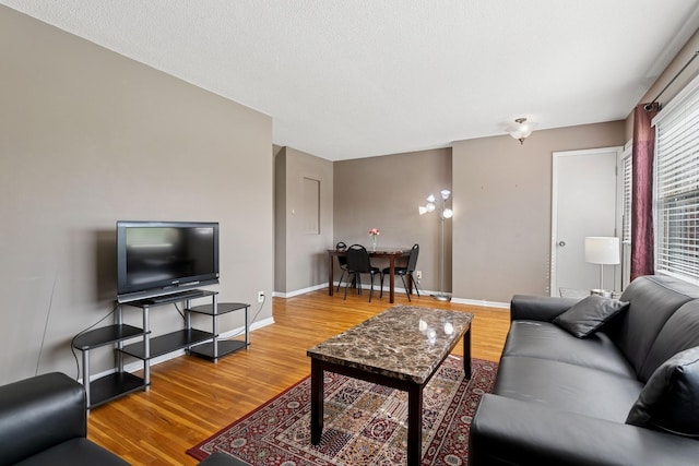 living area featuring baseboards and wood finished floors
