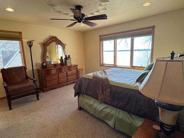 79317 355th St, Clinton, MN 56225 - bedroom with recessed lighting, light colored carpet, and a ceiling fan
