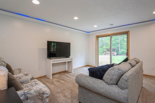 2686 56th Ave, Princeton, MN 55371 - carpeted living room featuring ornamental molding, baseboards, and recessed lighting