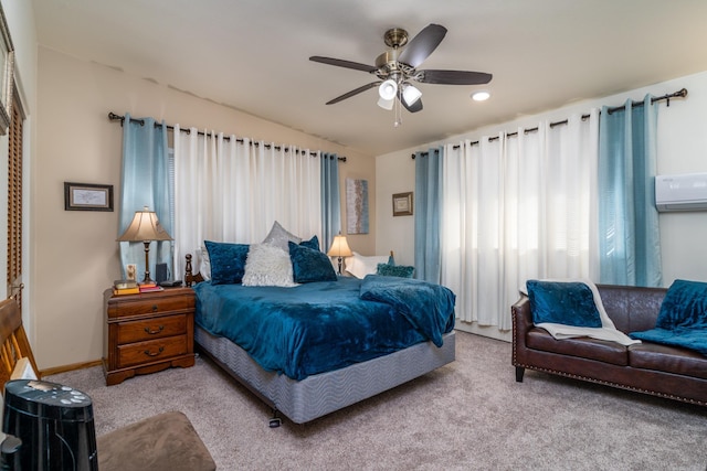 118 Golf Ter, Crookston, MN 56716 - bedroom with carpet flooring, a wall mounted air conditioner, a ceiling fan, baseboards, and recessed lighting