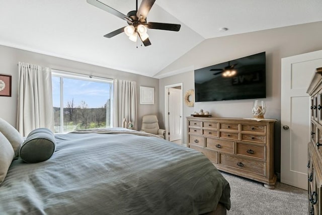 23892 187th St NW, Big Lake, MN 55309 - bedroom featuring vaulted ceiling, light colored carpet, and ceiling fan
