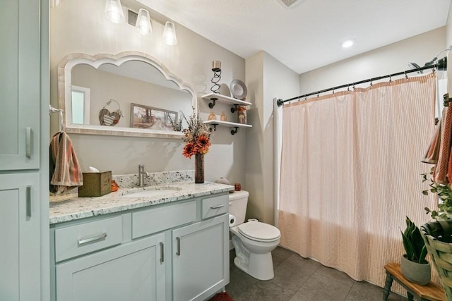 23892 187th St NW, Big Lake, MN 55309 - bathroom featuring vanity, toilet, shower / bath combination with curtain, and tile patterned flooring