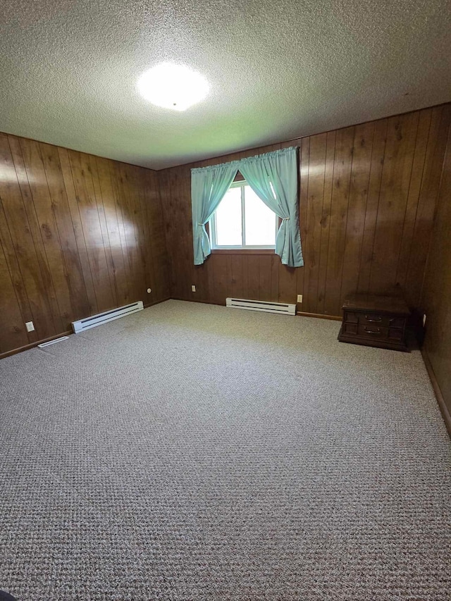313 Saehler Dr, Goodview, MN 55959 - spare room with a textured ceiling, wood walls, and a baseboard radiator