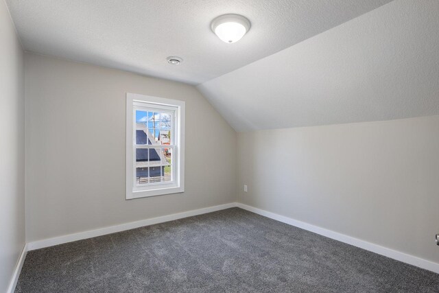 313 3rd St, Bovey, MN 55709 - bonus room with vaulted ceiling, carpet floors, a textured ceiling, and baseboards