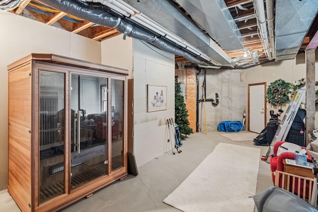 view of unfinished basement