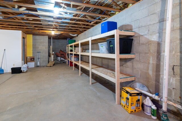 unfinished below grade area with concrete block wall