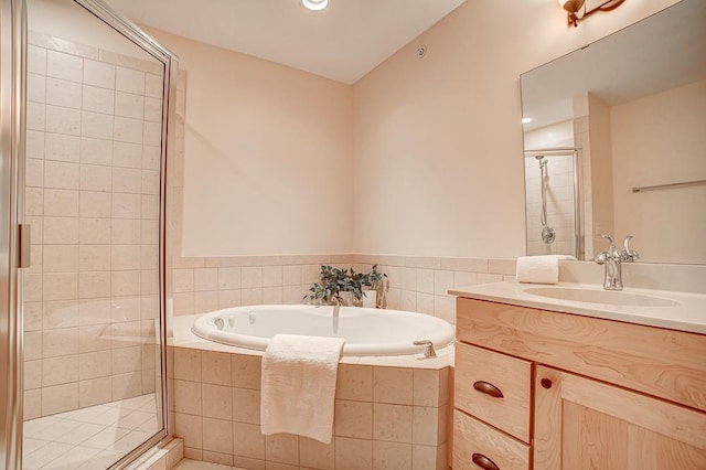 650 Main St N Unit 308, Stillwater, MN 55082 - bathroom with a garden tub, a shower stall, vanity, and recessed lighting