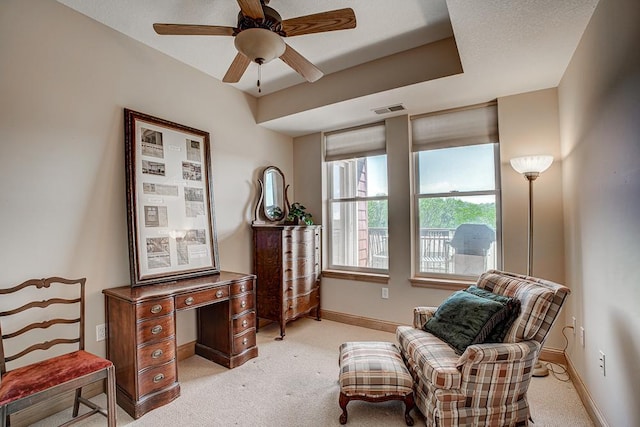 650 Main St N Unit 308, Stillwater, MN 55082 - sitting room featuring light colored carpet, baseboards, and ceiling fan