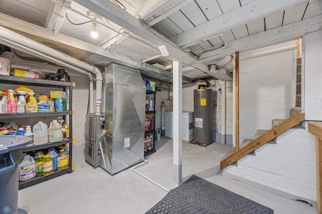 unfinished basement featuring electric water heater