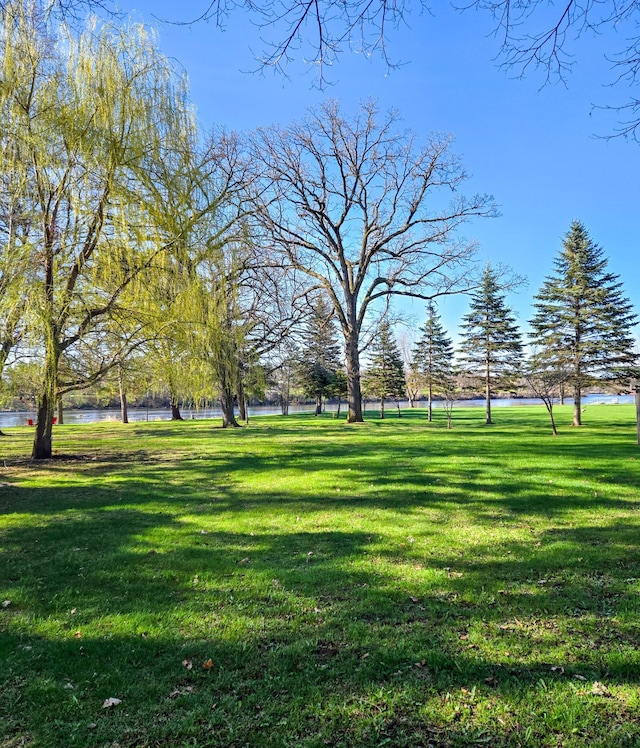 view of home's community featuring a water view and a yard
