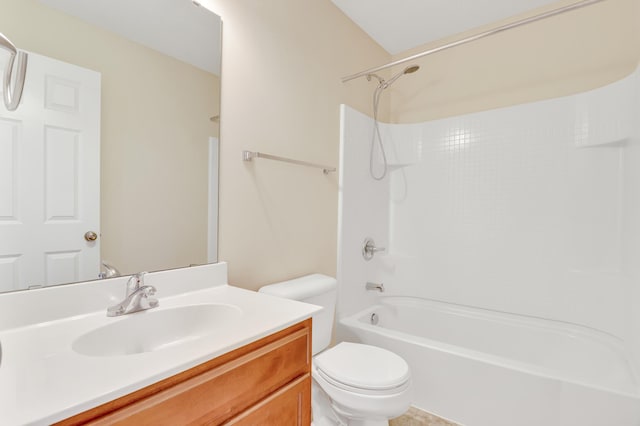 full bathroom featuring toilet, tub / shower combination, and vanity
