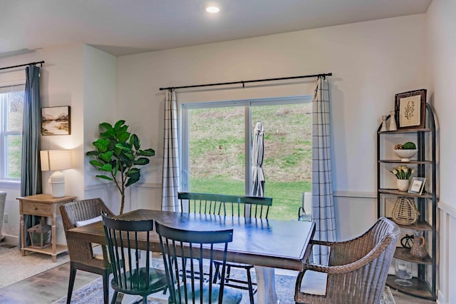 dining room featuring recessed lighting and wood finished floors