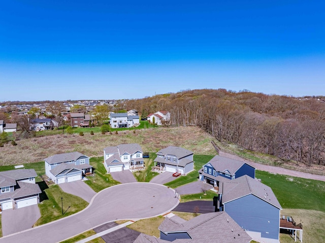 bird's eye view with a view of trees and a residential view