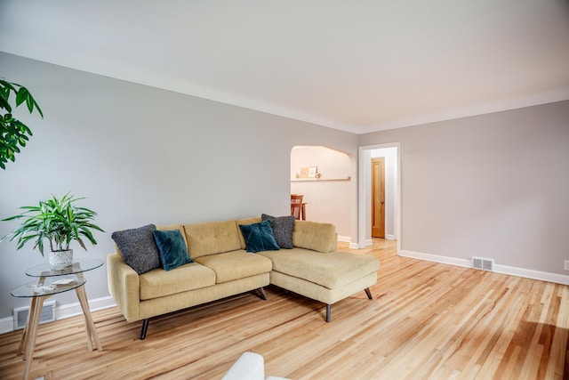 4830 29th Ave S, Minneapolis, MN 55417 - living room featuring light wood-style flooring and arched walkways