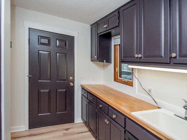 2415 Edgerton St, Little Canada, MN 55117 - laundry area with light wood-style flooring, a sink, and a textured ceiling