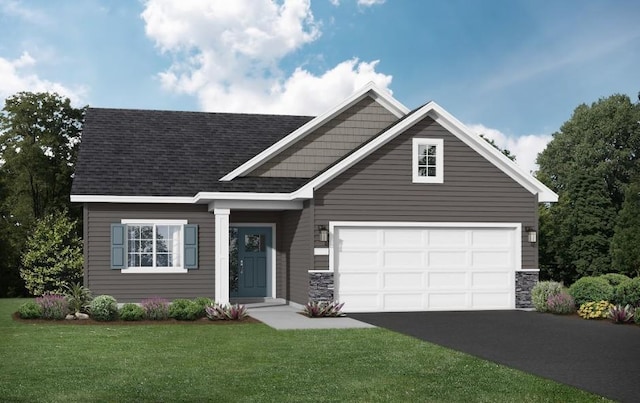 231 Emmy Ln, Hanover, MN 55341 - view of front of property featuring stone siding, driveway, a shingled roof, and a front yard