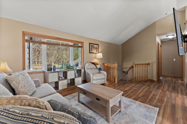 23465 7th St NE, East Bethel, MN 55005 - living area featuring vaulted ceiling and wood finished floors