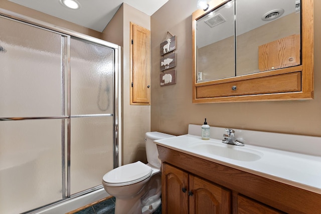 23465 7th St NE, East Bethel, MN 55005 - bathroom featuring visible vents, a stall shower, and toilet
