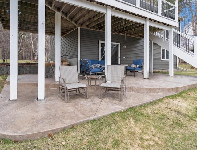 23465 7th St NE, East Bethel, MN 55005 - view of patio / terrace featuring an outdoor living space and stairway