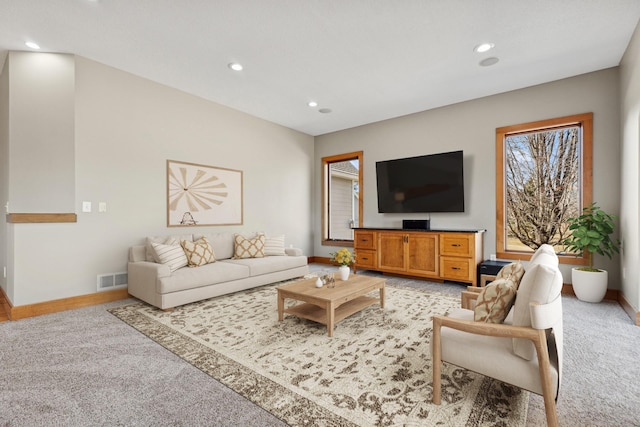 206 Fairway Cir, Glencoe, MN 55336 - living area featuring light carpet and recessed lighting