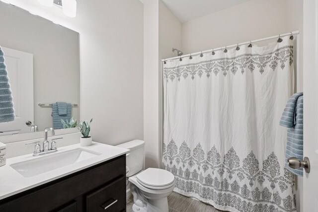 10054 Mulberry Ln, Corcoran, MN 55374 - bathroom with toilet, vanity, and curtained shower