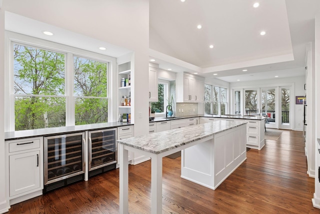 1360 Skyline Dr, Golden Valley, MN 55422 - kitchen with a peninsula, recessed lighting, and beverage cooler