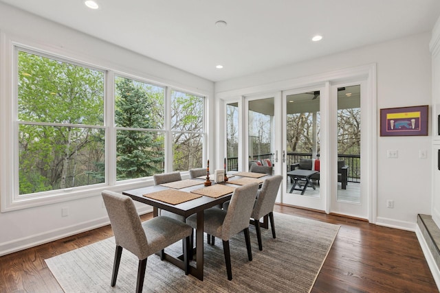 1360 Skyline Dr, Golden Valley, MN 55422 - dining space with baseboards, dark wood-style floors, and plenty of natural light