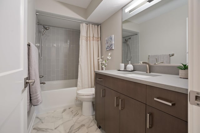4075 51st St Unit 302, Edina, MN 55424 - full bathroom with toilet, shower / bath combo with shower curtain, vanity, and marble finish flooring