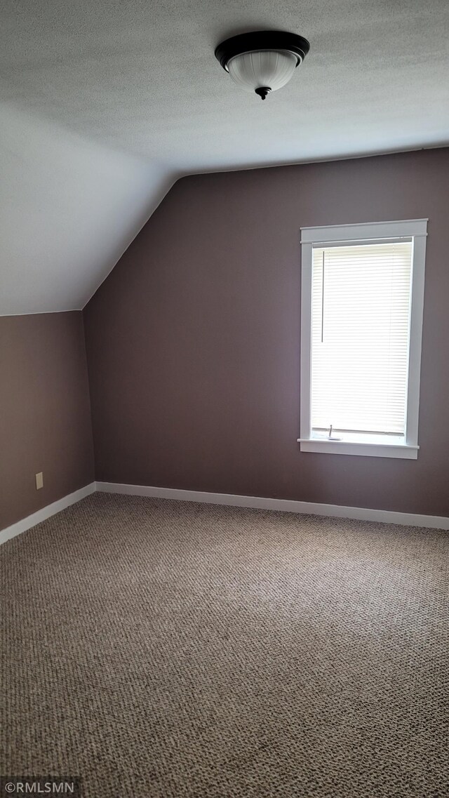 bonus room featuring vaulted ceiling, baseboards, and carpet flooring